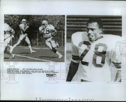 Press Photo Curt Warner at Practice for Seattle Seahawks after Knee Surgery - Historic Images