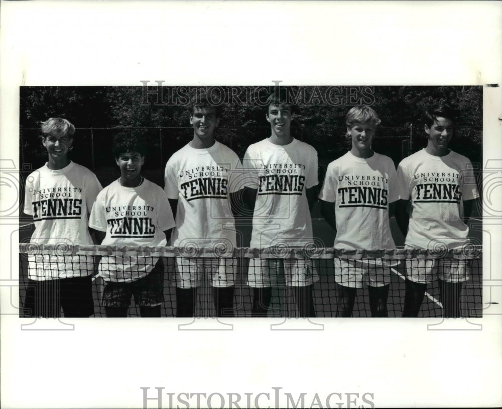 1990 Press Photo Reid Wenger and Louie Hakim with Univeristy School Tennis Team - Historic Images