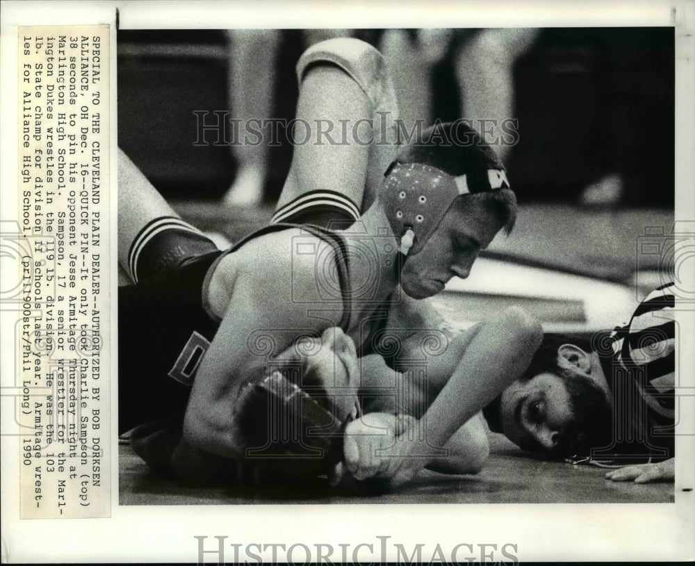 1990 Press Photo Charlie Sampson (top) 38 seconds to pin his opponent - Historic Images