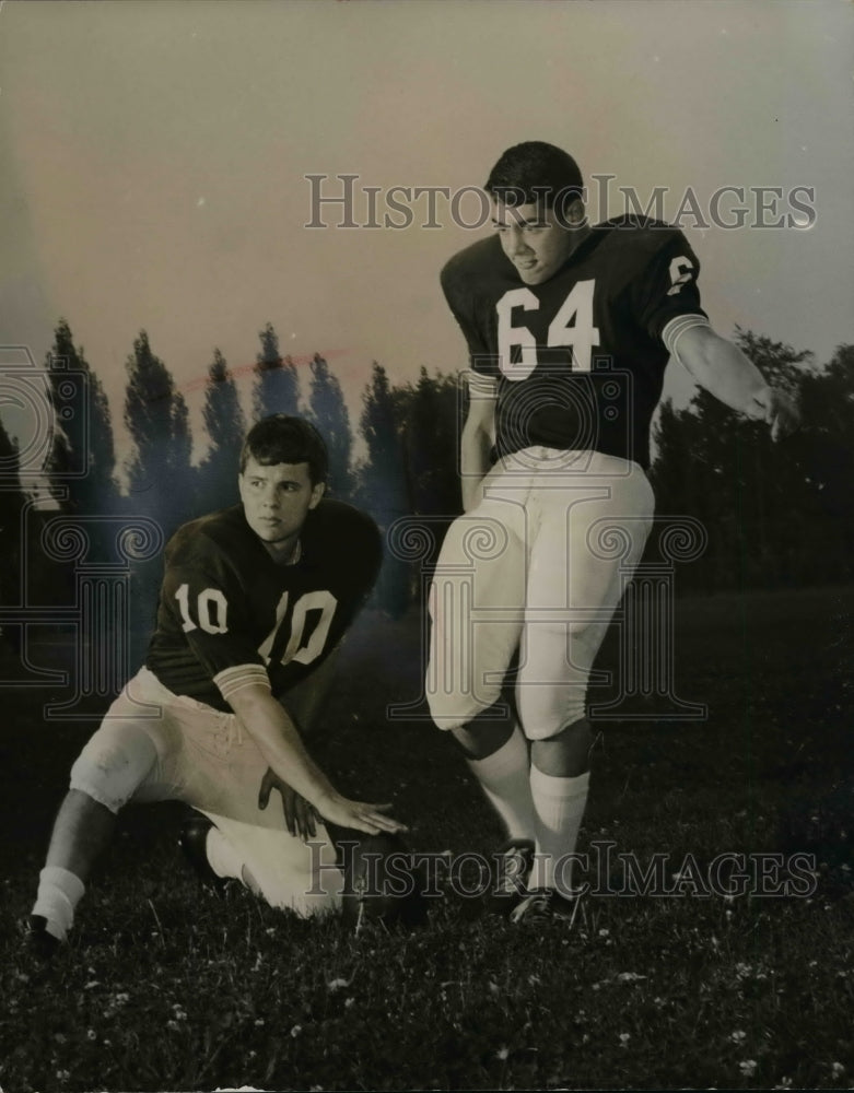 1965 John Carroll Football, QB John Pergi (L) &amp; K Bill Ryan (R)-Historic Images