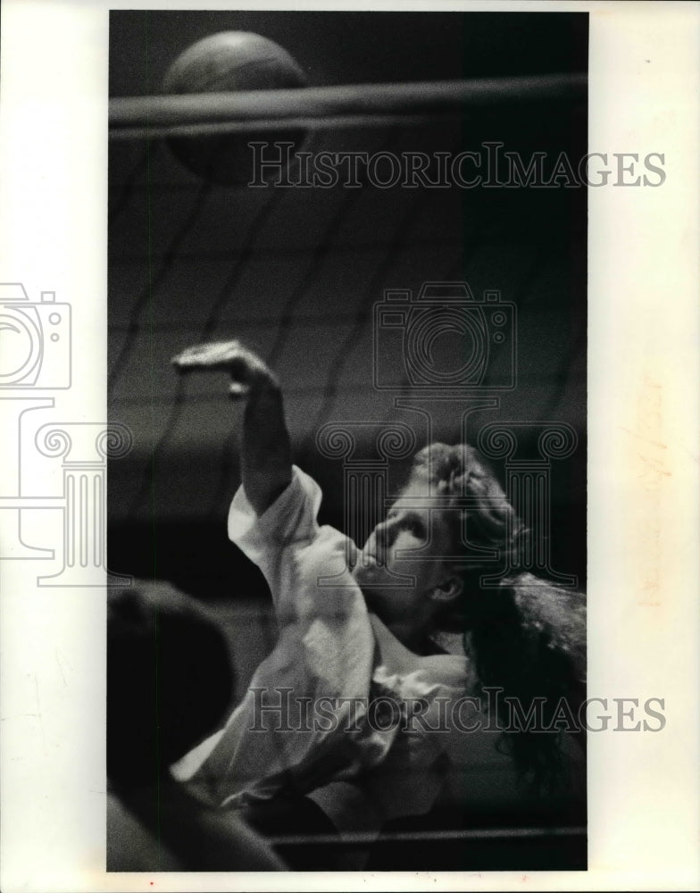 1990 Press Photo Newbury High&#39;s Lori Fellenstein spike the ball during practice- Historic Images