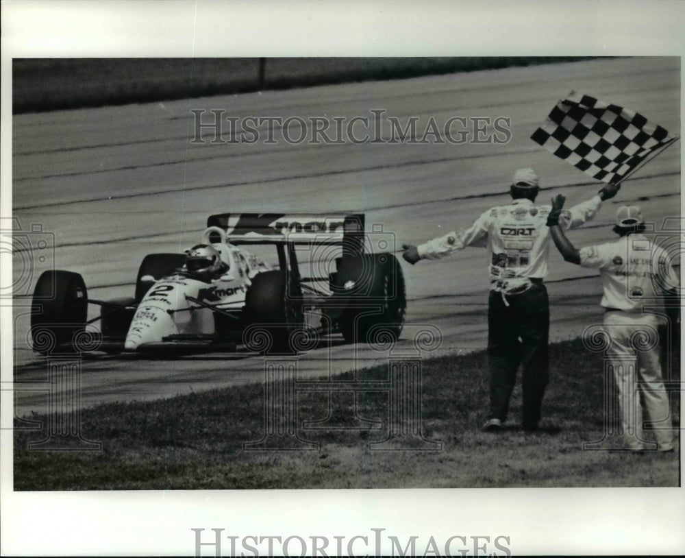 1991 Press Photo Michael Andretti gets a second checkered flag - cvb45578 - Historic Images