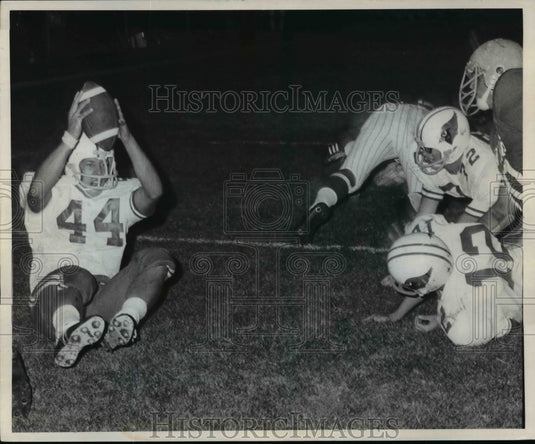 1971  Mentor tailback Don Martin (44) holds up ball after scoring-Historic Images