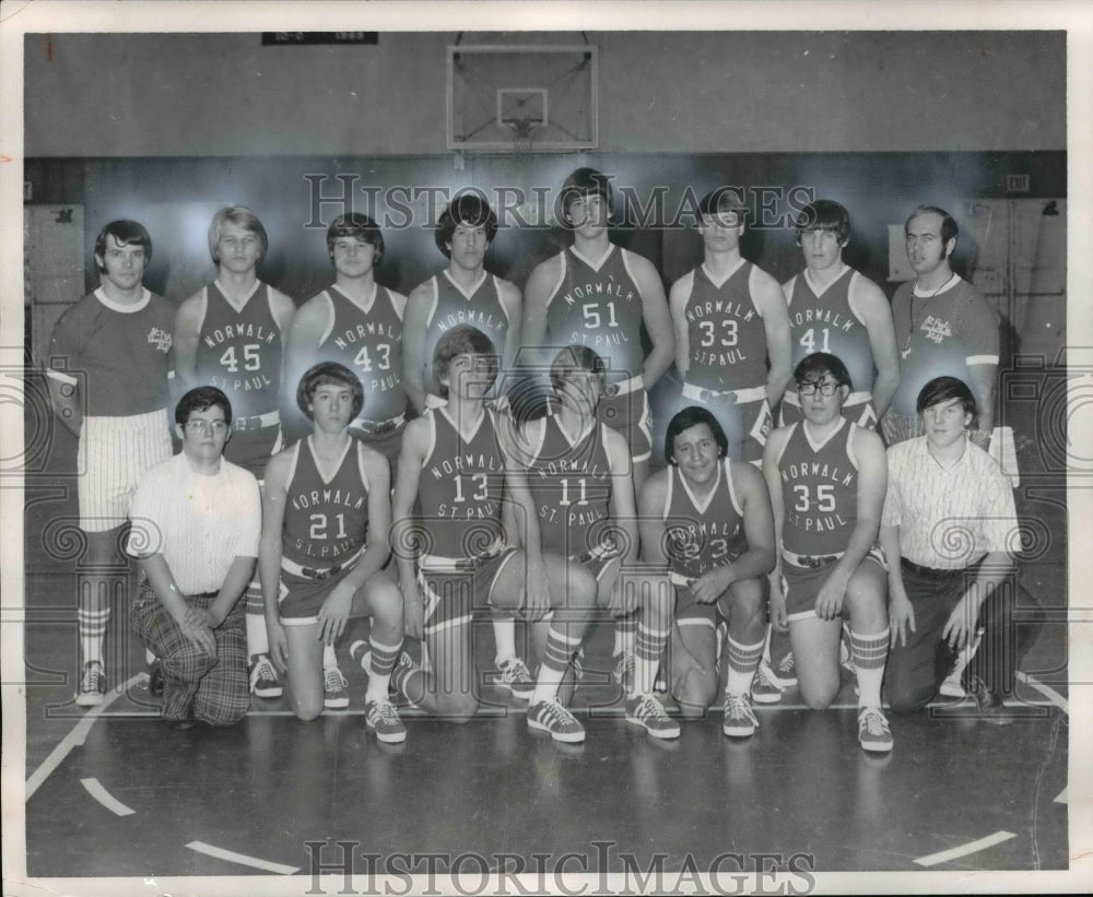 1974 Press Photo Norwalks St Paul High Basketball team members - cvb46896 - Historic Images