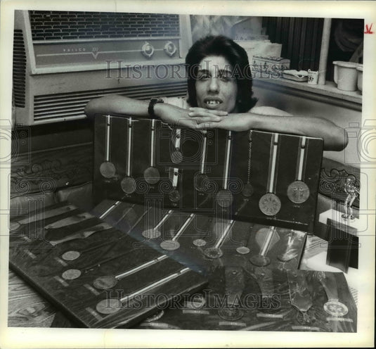 1979 Press Photo Tony Cervella with his many medals won in swimming - cvb47154 - Historic Images