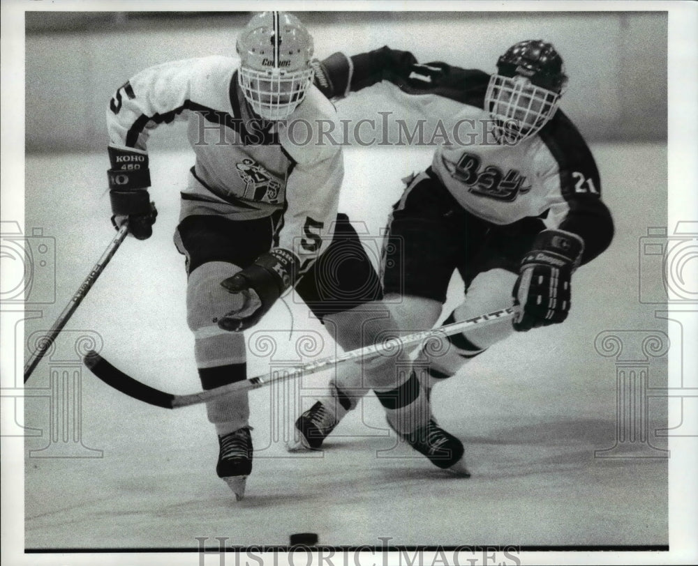 1989 Press Photo Dave Gray and P.J. Hartranet on an intense hockey game - Historic Images