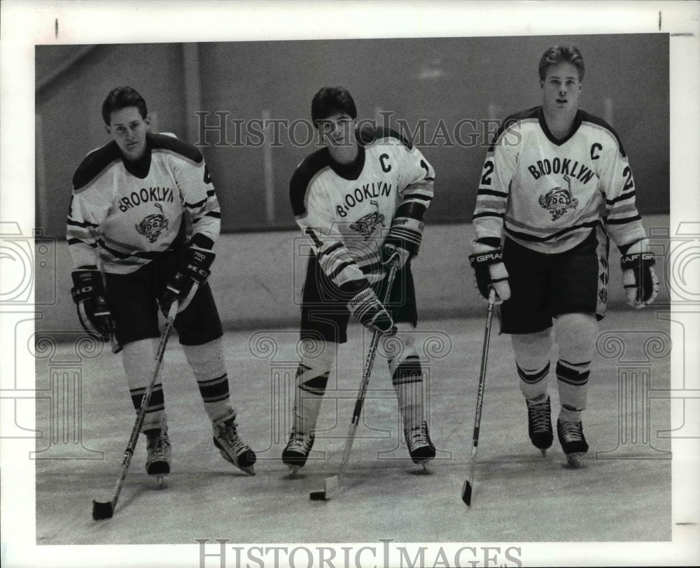 1989 Press Photo Brian Thompson, Sean Francis and Bill Bauchens-Brooklyn Hockey - Historic Images