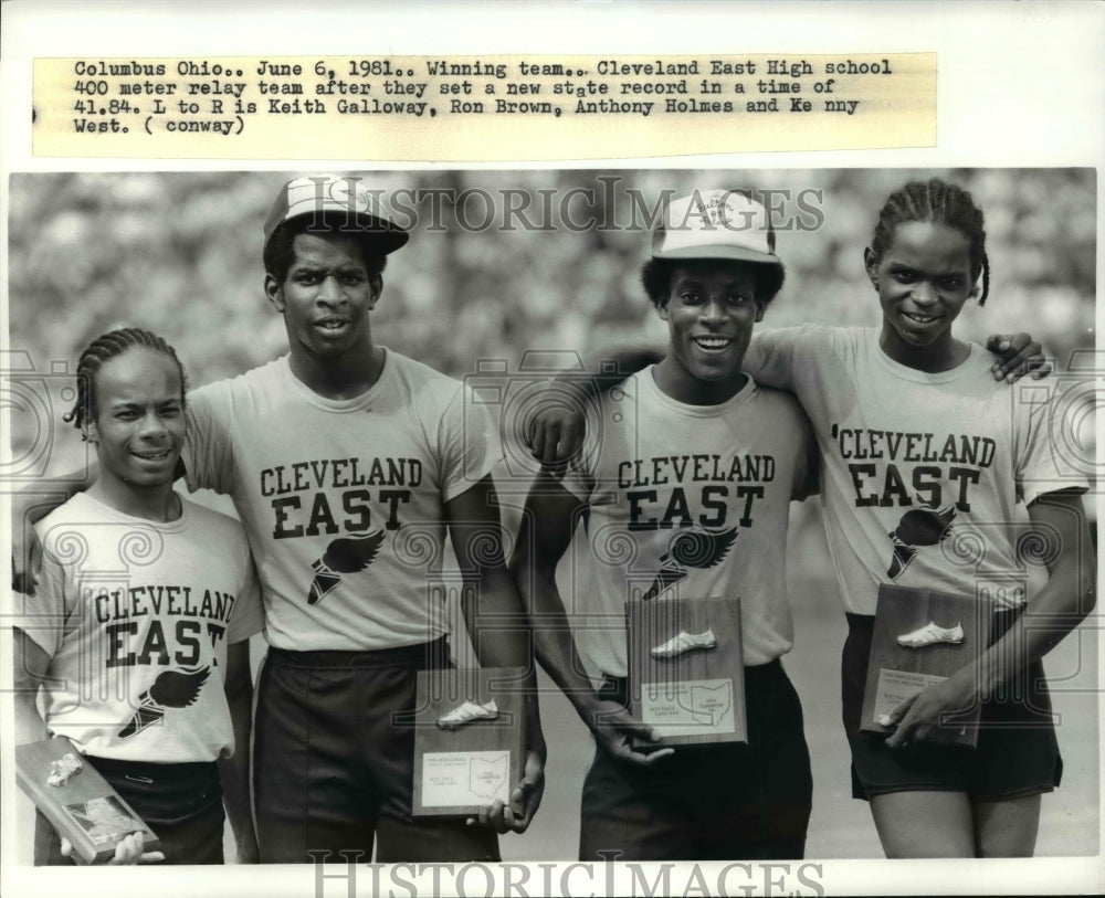 1981 Press Photo Winning Team, Cleveland East High school 400 meter relay team - Historic Images