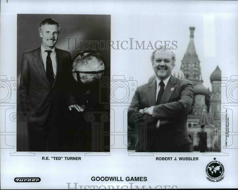 1986 Press Photo R.E. "Ted" Turner and Robert J. Wussler of the Goodwill Games - Historic Images