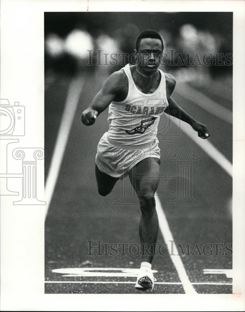 1990 Press Photo Aki Bradley, sprinted E Tech - cvb51041- Historic Images
