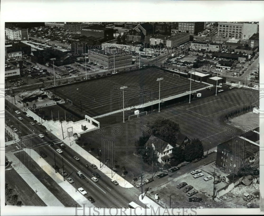 1985 Press Photo CSU Soccer field taken from Rhodes Tower - cvb52988 - Historic Images