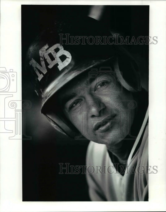 Press Photo Dr. Michael Maley chats with players in the dugout during game - Historic Images