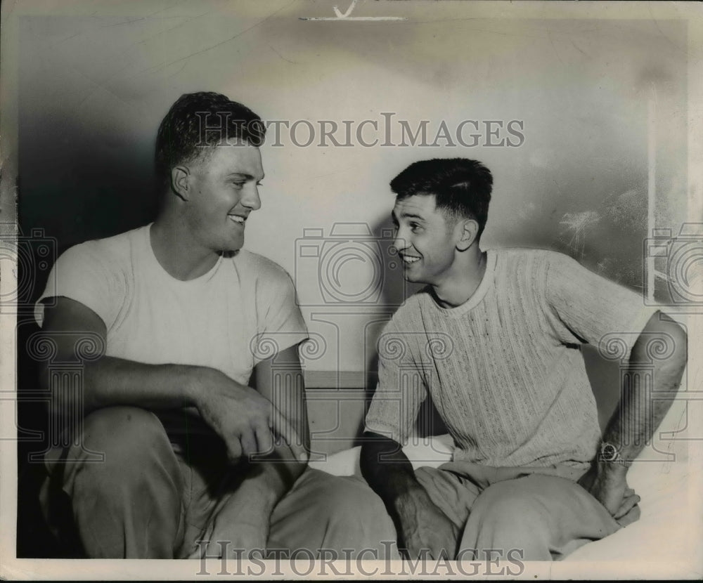 1948 Press Photo Tony Adamle and Mike Cannavino-Cleveland Browns - cvb55212 - Historic Images