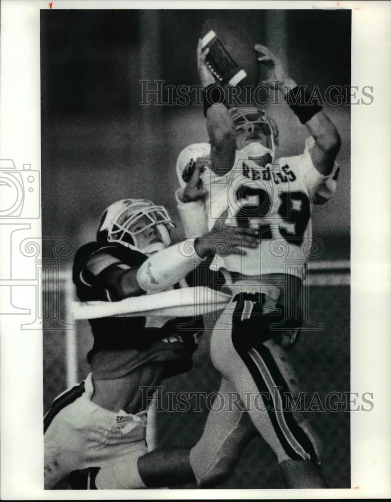 1991 Press Photo Phil Pavolsky (29) of Willoughby South hauls in a touchdown. - Historic Images