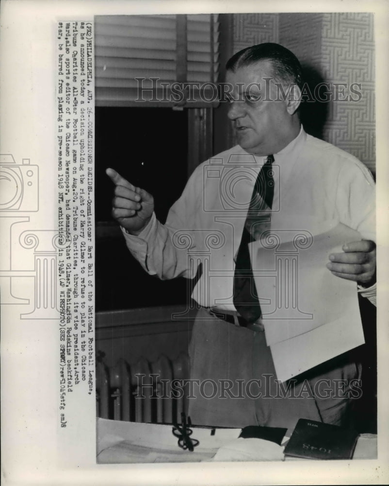1948 Press Photo Commissioner Bert Bell of the National Football League - Historic Images