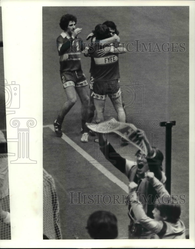 1981 Press Photo Cleveland Force Forward Graham Fyte gets a hug - cvb56363 - Historic Images