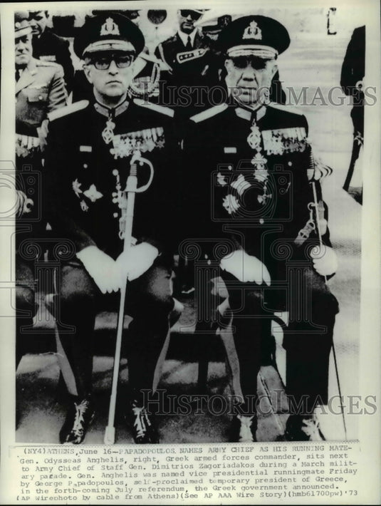 1973 Press Photo Athens- Papadopoulos names Army Chief as his running mate. - Historic Images