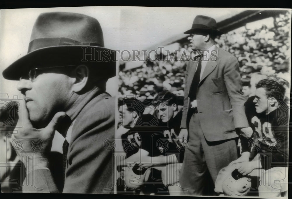 1942 Press Photo Coach Ray Eliot grips arm of Walter Carrell - cvb57034 - Historic Images