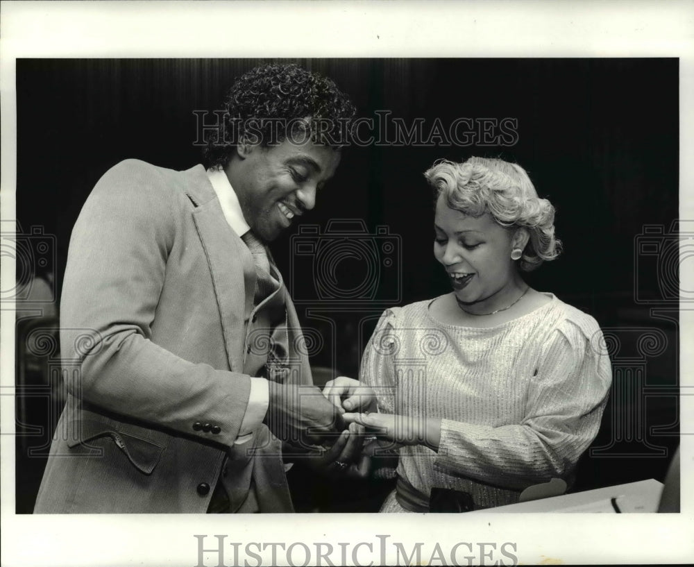 1985, Danny Williams Places Wedding Ring on Wanda White&#39;s Finger - Historic Images