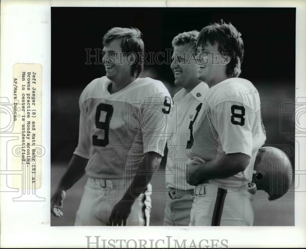 Press Photo Jeff Jaeger (8) and Matt Bahr (9) at Browns practice - Historic Images