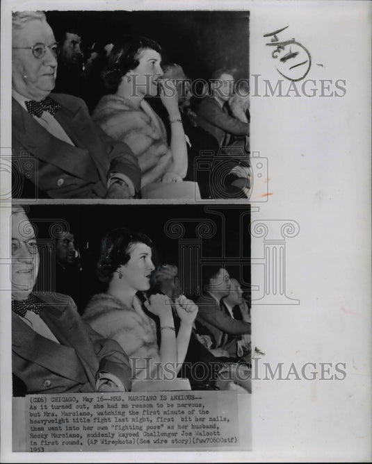 1953 Press PhotoMrs. Marciano Watching the First Minute of the Heavyweight Fight - Historic Images