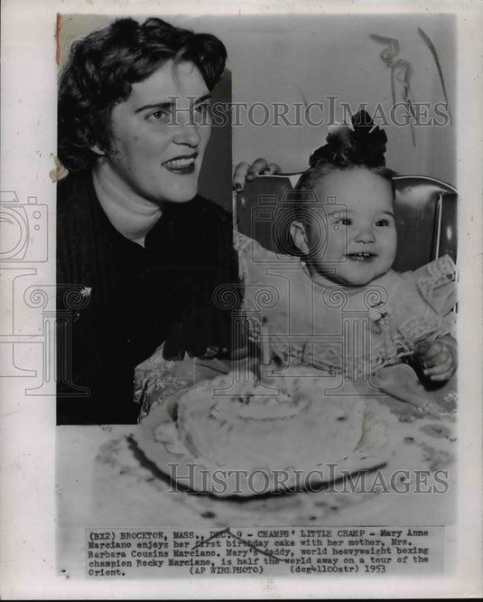 1953 Press Photo Daughter of Boxer Rocky Marciano, Mary Anne during birthday - Historic Images