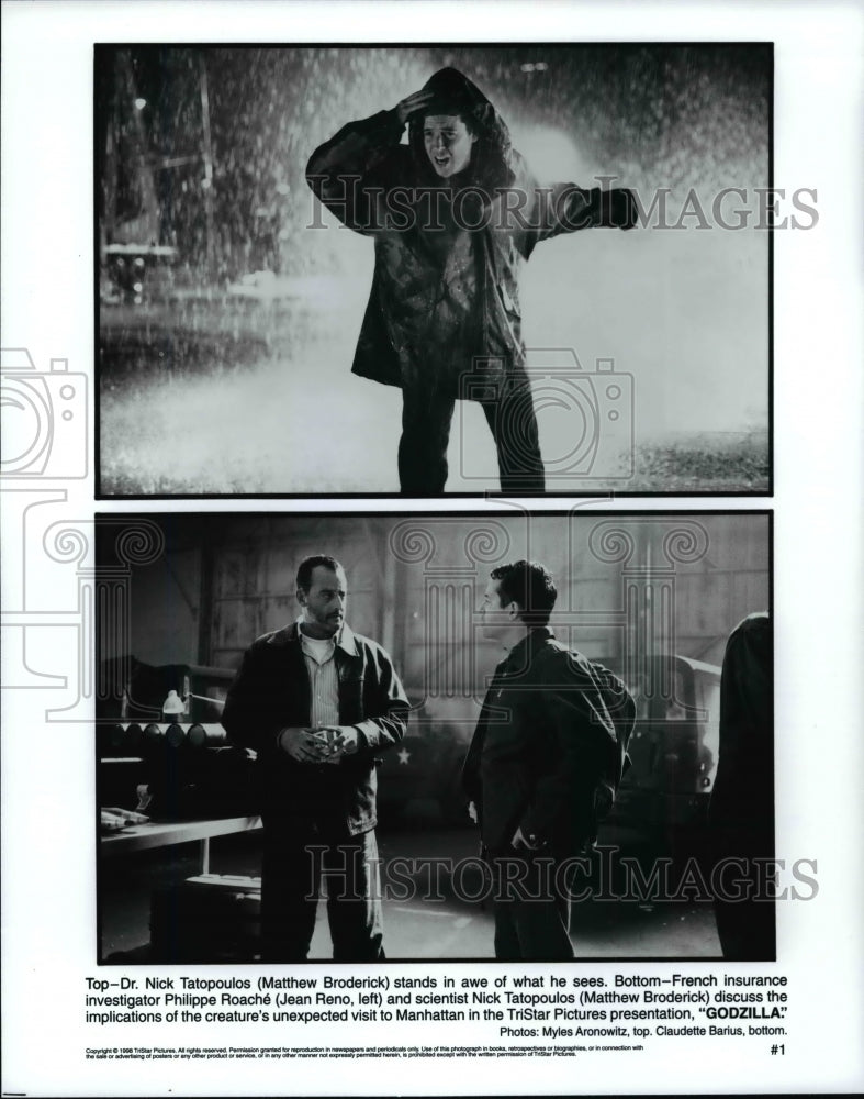 Press Photo Top: Matthew Broderick & Bottom Philippe Roache in Godzilla - Historic Images