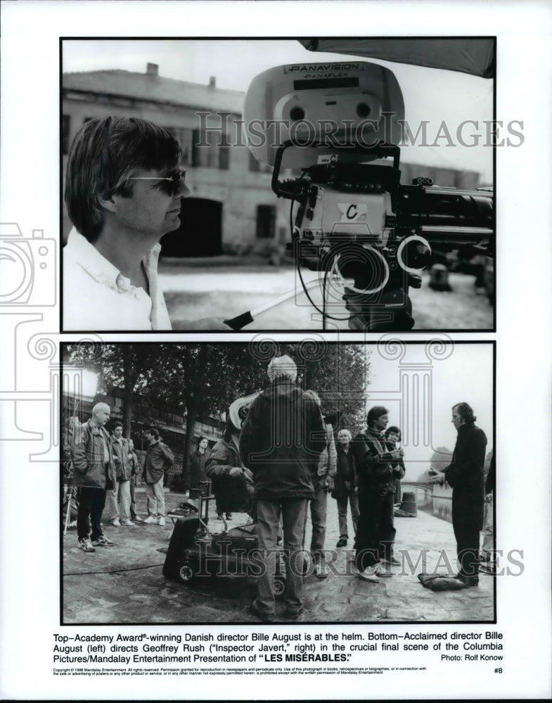 1995 Press Photo Billie August Directs Geoffreu Rush in Les Miserables Scene - Historic Images