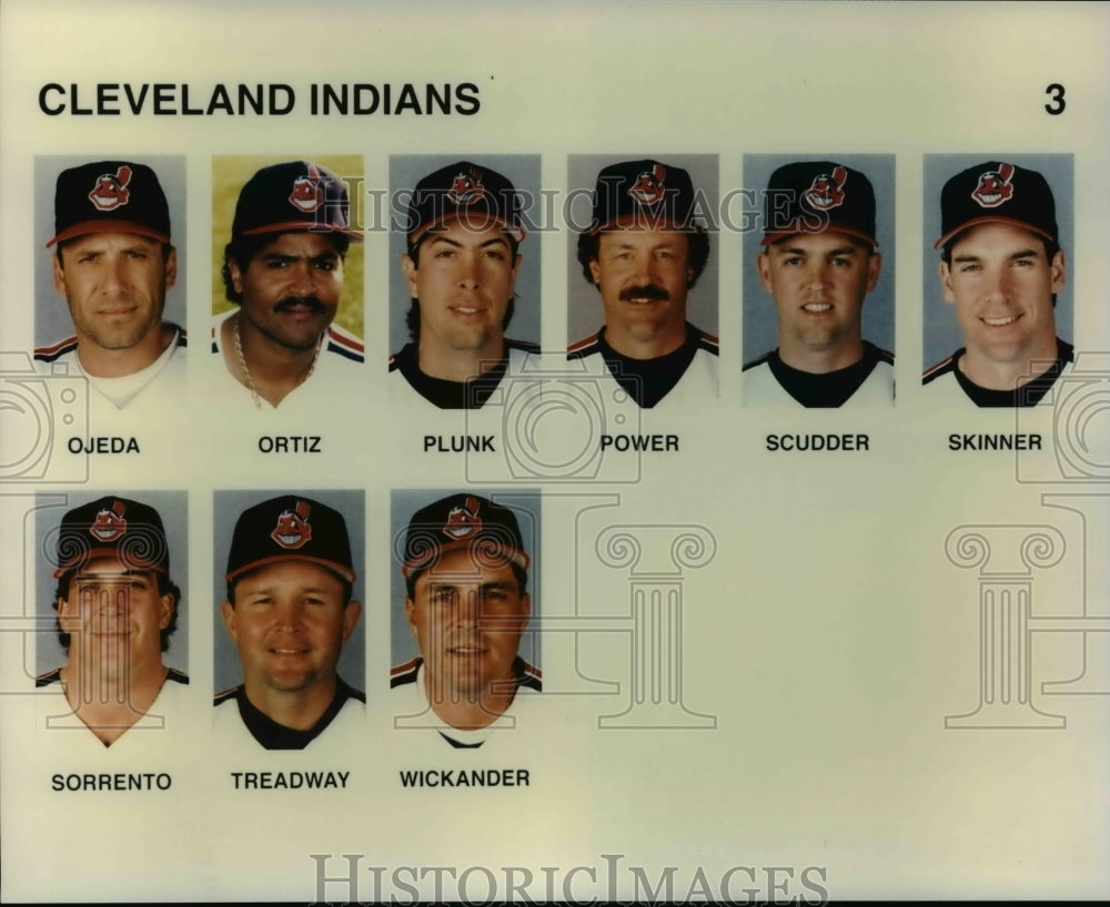 Press Photo Cleveland Indians, Ojeda,Ortiz,Plunk,Power,Scudder,Skinner,Sorrento - Historic Images