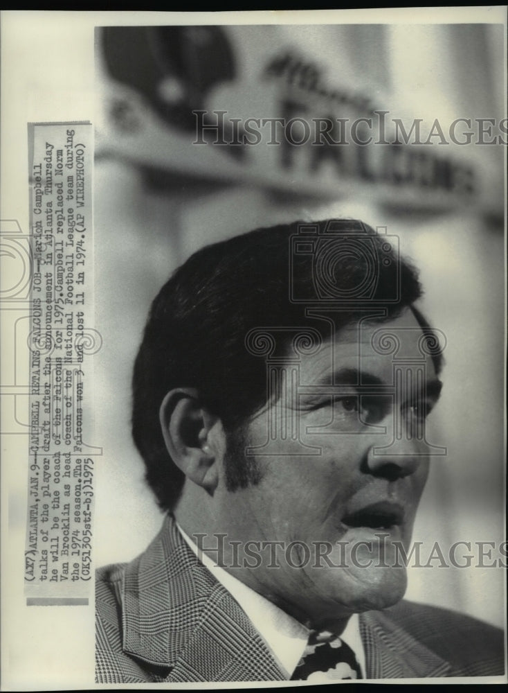 1975 Press Photo Marion Campbellis is the new coach to Atlanta Falcons. - Historic Images