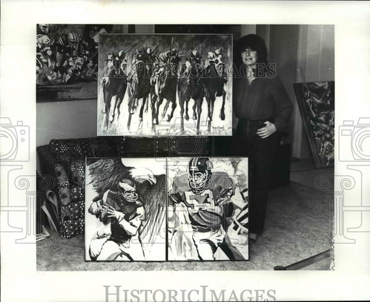1982 Press Photo Artist, Barbara Rieger & Sports Art. - cvb61814 - Historic Images