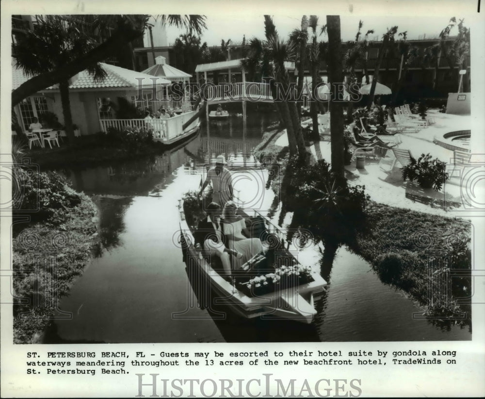 1986, TradeWinds in St. Petersburg FL offers gondola ride to suite - Historic Images