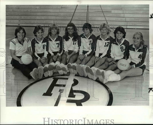 1984 Press Photo Rocky River Girls Volleyball , L-R, Gweynn Hampel (coach). - Historic Images