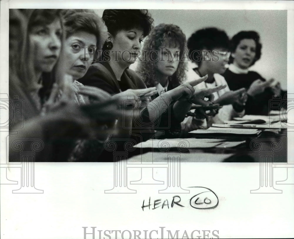 1989, Employees of NASA, Lewis Research Center learn sign language. - Historic Images