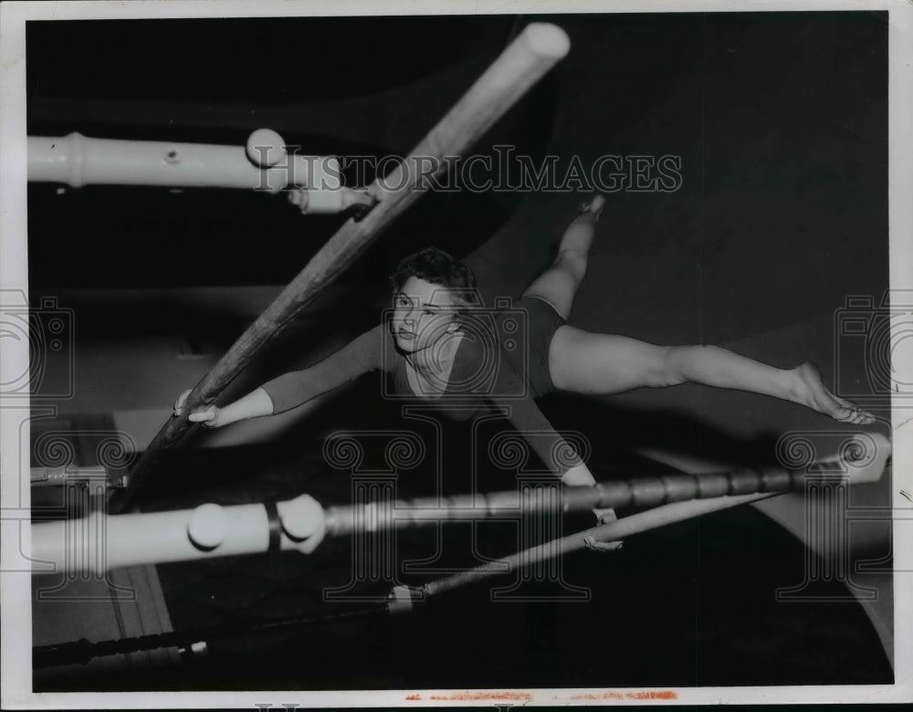 1959 Flag Homestead uneven bars, Betty Maycock-gymnast-Historic Images