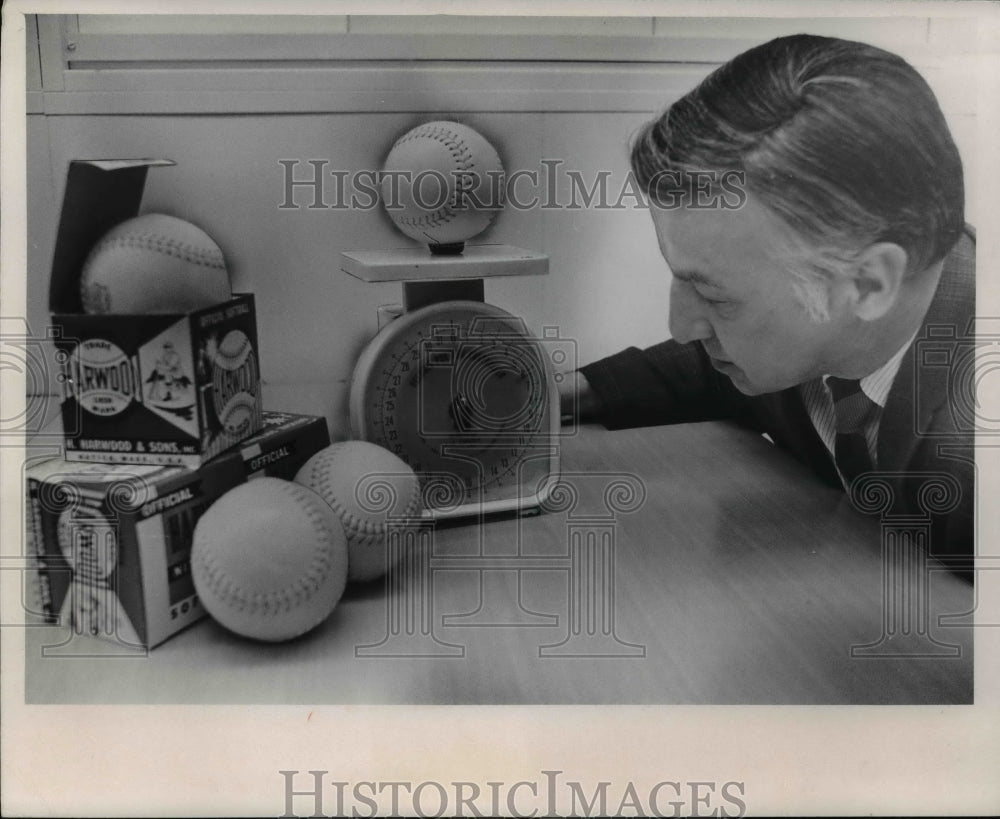 1971 Umpire Ray Gorcyca weighs balls-baseball equipment-Historic Images