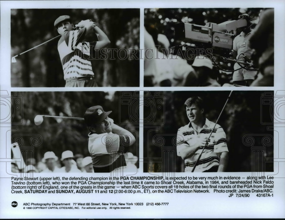 1990 Press Photo Payne Stewart (Top left), Lee Trevino (below left), Nick Faldo- Historic Images