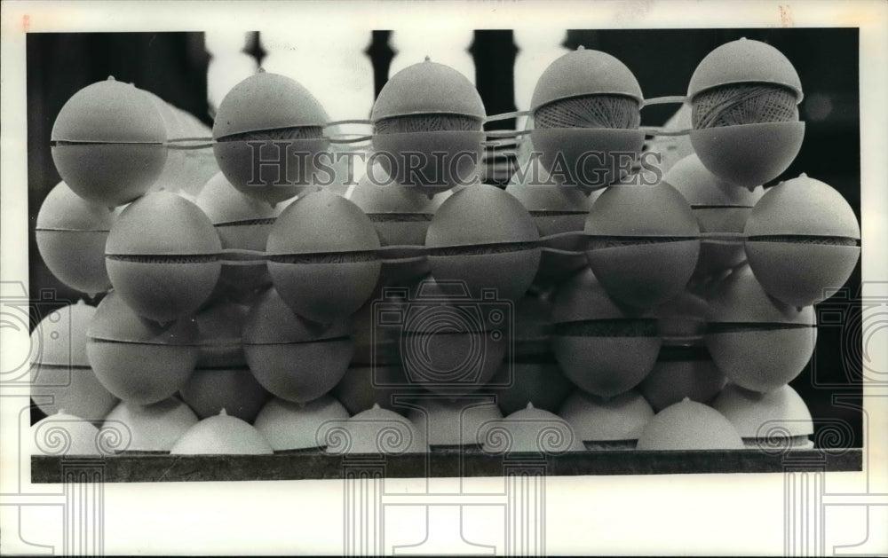 1991 Press Photo Covers for the ball with centers in place are ready for the ove - Historic Images