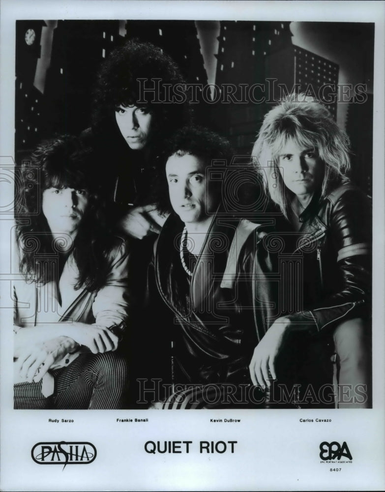 1985 Press Photo Quick Riot-musical group, Rudy sarzo, Frankie Banall, Kevin DuB - Historic Images