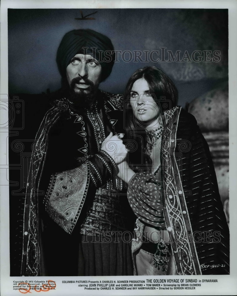 1973 Press Photo Tom Baker, Caroline Munro in "The Golden Voyage of Sinbad" - Historic Images