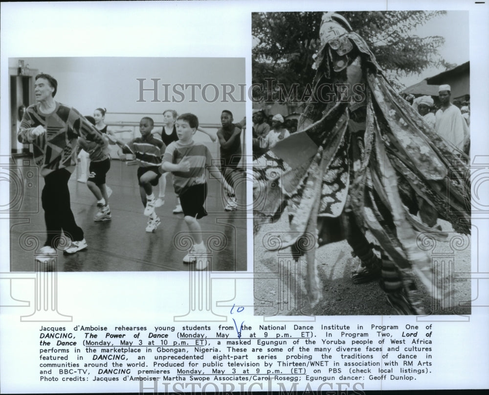 Press Photo Jacques d&#39;Amboise and  National Dance Institute children - Historic Images