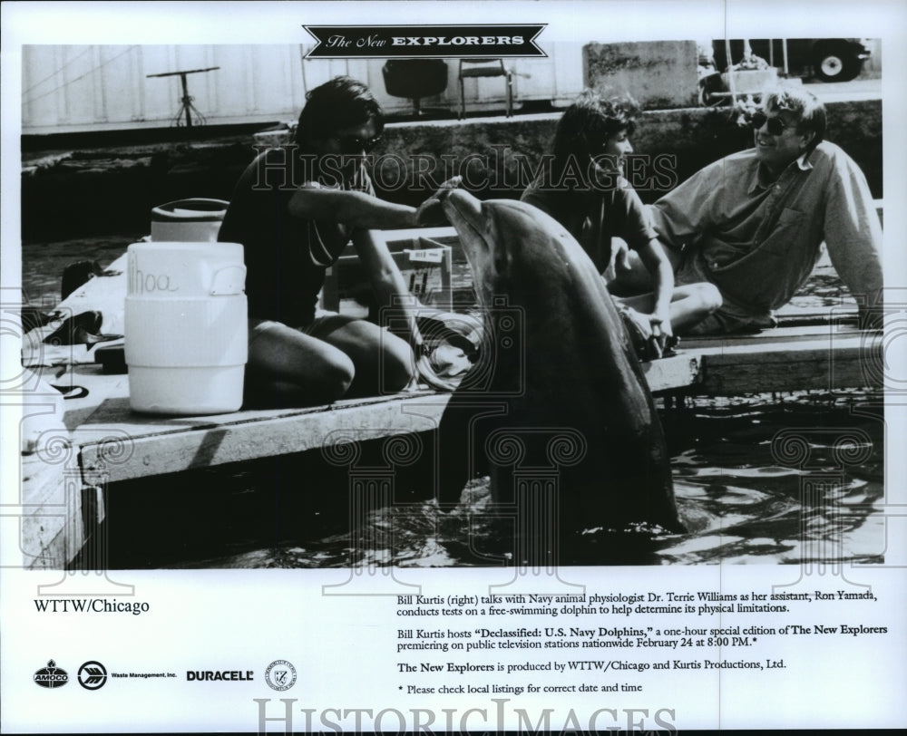 Press Photo Bill Kurtis, Dr. Williams, Ron Yamada-Declassified: US Navy Dolphin - Historic Images