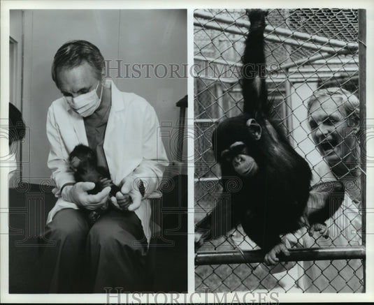 Press Photo Alan Alda's Primate Pals in Scientific American Frontiers - Historic Images