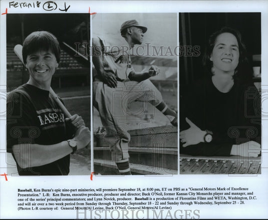 Press Photo Baseball mini series-Buck O' Neil, Ken Burns, Lynn Novick - Historic Images