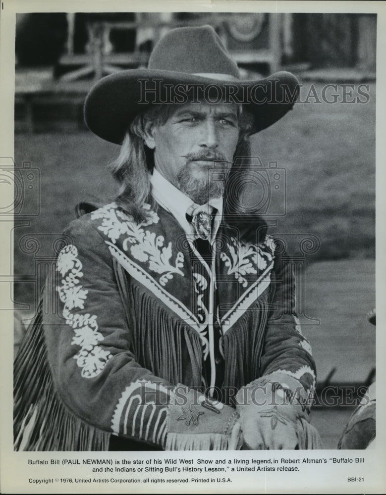 1976 Press Photo Buffalo Bill (Paul Newman) is the star of his Wild West Show. - Historic Images