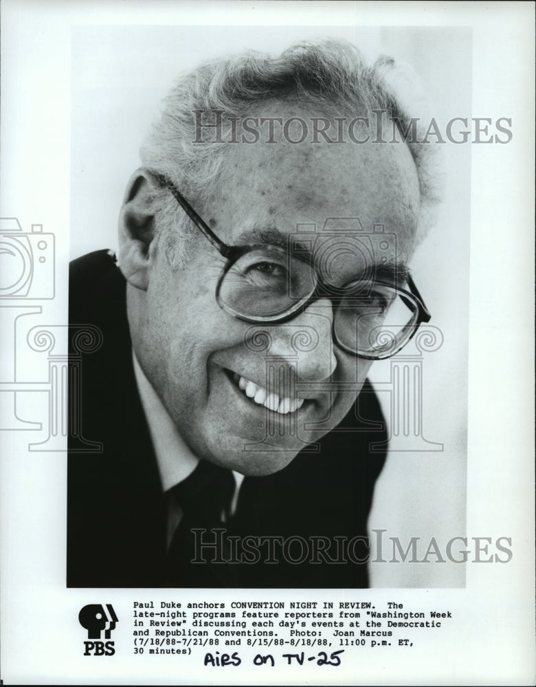 1988 Press Photo Paul Duke anchors Convention Night in Review - Historic Images