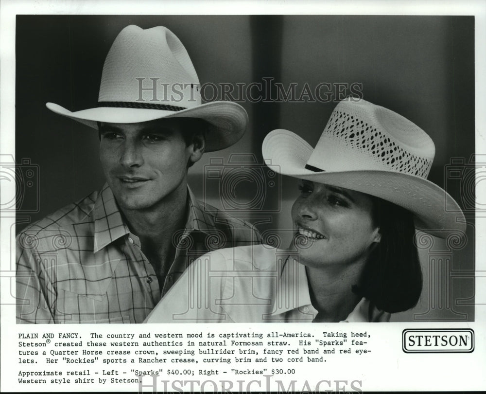 1986 Press Photo Stetson, Sparks and Rockies hats - Historic Images