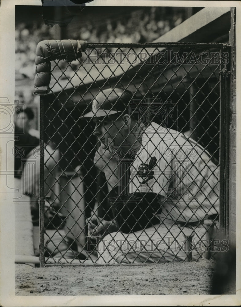 Press Photo Cleveland Indian Baseball Player Watching Game in Dugout - Historic Images