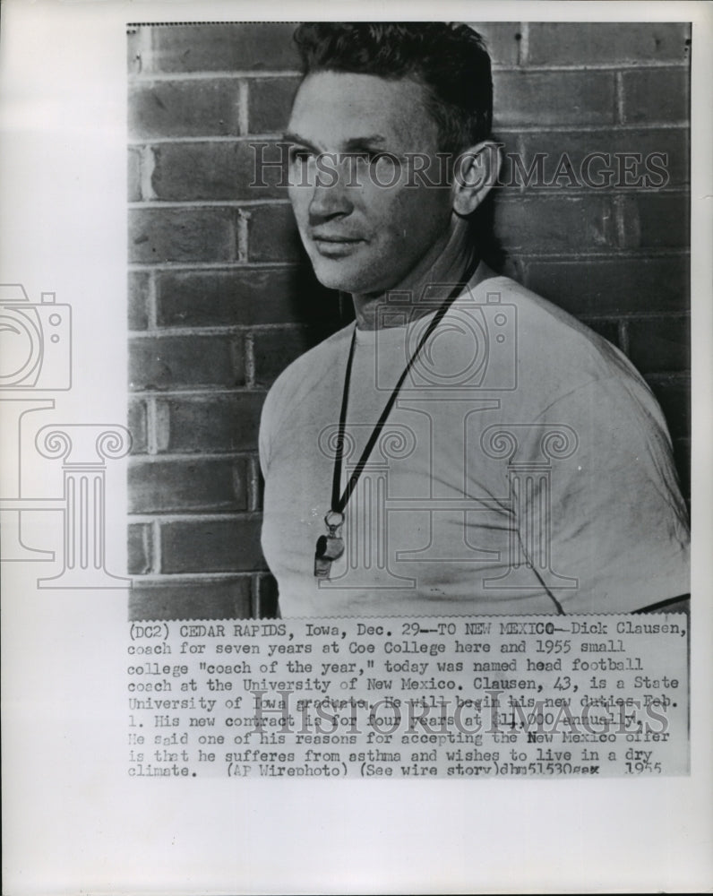 1955 Press Photo Dick Clausen Named Coach of University of New Mexico Football - Historic Images