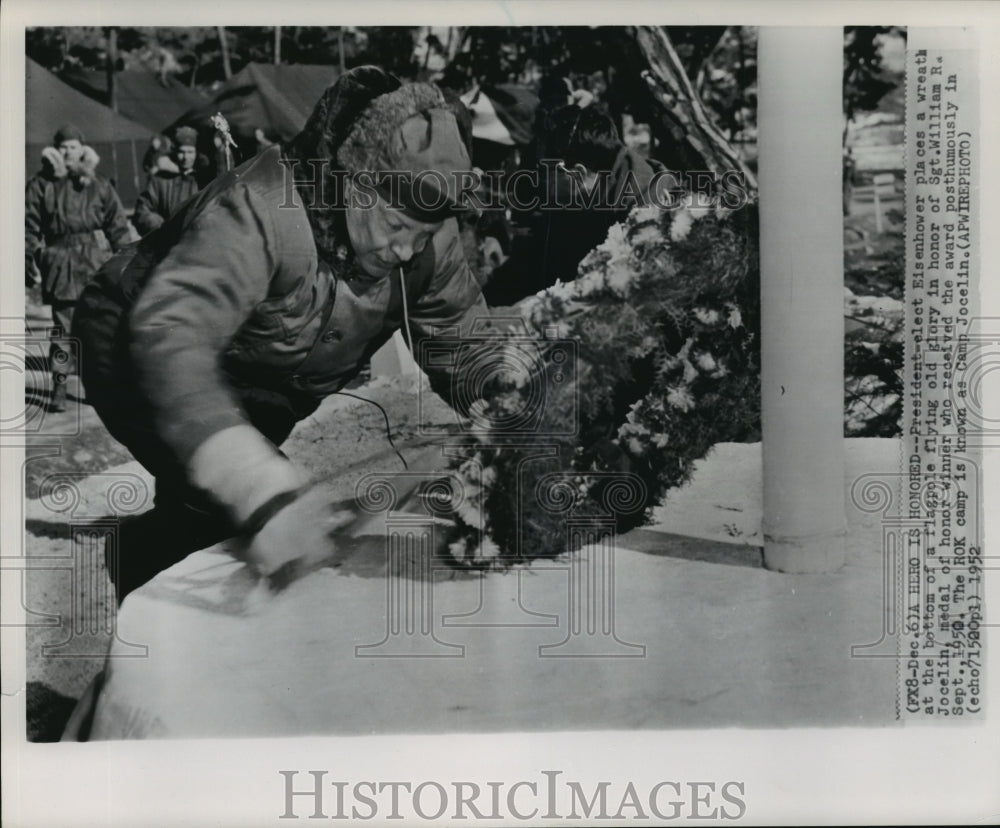 1953 Press Photo President-elect Dwight Eisenhower honored Sgt. William Jocelin - Historic Images